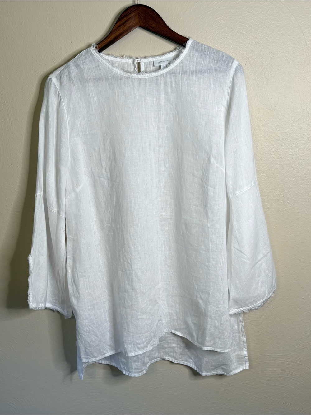 J Jill Love Linen Boho White 100% Linen Frayed Trim Tunic Top Large Lagenlook - Picture 2 of 15